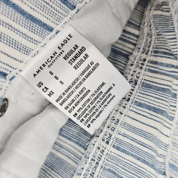 American Eagle AE High Waisted Stretch Mom Jeans Striped Blue White Size 0 Reg - Picture 10 of 16